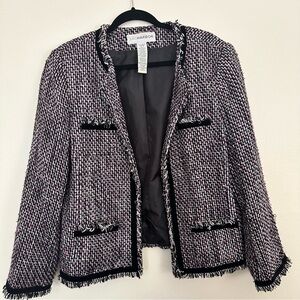 Sag Harbor Purple Black Silver Hook & Eye Tweed Suit Jacket Velvet Trim Size 14